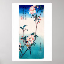 Kleiner Vogel auf Kirschblüte-Niederlassung 桜の枝にとま Posterdrucke