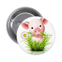Kleines rosa Schwein im Gras Anstecknadelbuttons