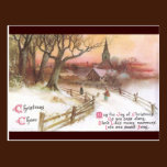 Kleinstadt und Kirche am Sonnenuntergang im Winter postkarten