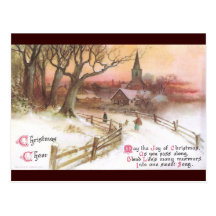 Kleinstadt und Kirche am Sonnenuntergang im Winter Postkarten