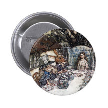 Knopf: Wütendes Hutmacher-Tee-Party - Alice im Wun Buttons