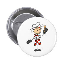 Kochs-Mädchen mit hölzernen Löffel-Knöpfen Buttons