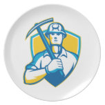 Kohlen-Bergmann mit dem Auswahl-Axt-Schild Retro Party Teller