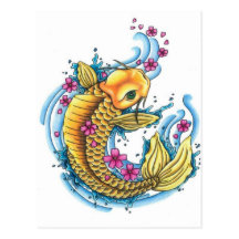 Koi mit Kirschblüten-Postkarte