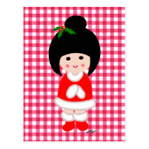 Kokeshi Mädchen-Weihnachten Postkarte