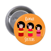 Kokeshi Puppen-Schwester-Cartoon Anstecknadel
