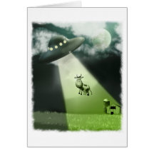Komische UFO-Kuh-Abduktions-Karte