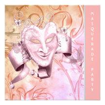 Korallenrote rosa Maskerade-Party Einladungen