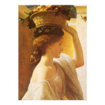 Korb des Mädchen-w der Frucht, Leighton Vintages v Ankündigungskarten