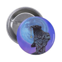 Krähen-Raben-blauer Mond-Mondstein Anstecknadelbuttons