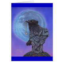 Krähen-Raben-blauer Mond-Mondstein Grußkarte