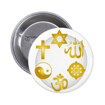 Kreis der goldenen religiösen Symbole Anstecknadelbuttons
