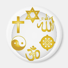 Kreis der goldenen religiösen Symbole Magnets