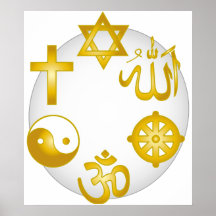 Kreis der goldenen religiösen Symbole Plakatdruck