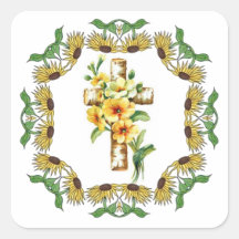 Kreuz mit gelben Blumen Sticker
