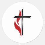 KREUZ U. FLAMME RUNDER STICKER