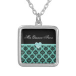 KRW Blue Jewel Heart Mis Quince Anos Necklace