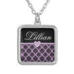 KRW Purple Jewel Heart Custom Name Necklace