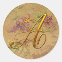 KRW-Vintages Blumengold ein Monogramm-Hochzeits-Si Sticker