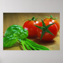 Küchenbild mit frischen Kräutern und Tomaten Posterdruck