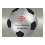 Kundengerechter Fotorahmen des silbernen Fußballs Grußkarten