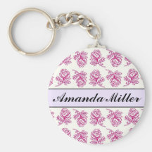 Kundenspezifische hübsche rosa Rosen Name, Initial Schlüsselbänder