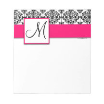 Kundenspezifischer Monogramm-Schwarz-Damast-Pink-N