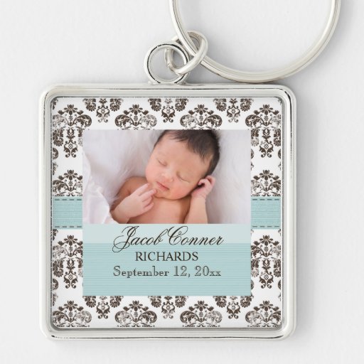 Kundenspezifisches Baby-Damast-Foto Keychain Blau  Schlüsselbänder
