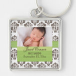 Kundenspezifisches Baby-Damast-Foto Keychain grüne Schlüsselband