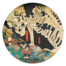 Kuniyoshi Skelett zusammengerufen von der Hexe Teller
