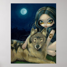 Kunst-Druck Fantasie des Wolf-Mondes gotischer Plakate