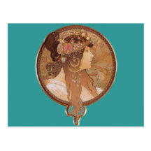Kunst Nouveau - byzantinischer Kopf, das brünette Postkarten