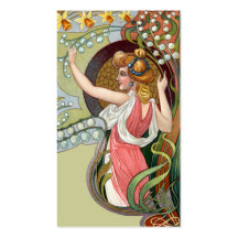 Kunst Nouveau Dame mit Maiglöckchen Visitenkarten