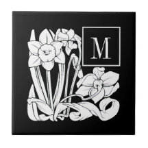 Kunst Nouveau Narzissen-Monogramm-Keramik-Fliese