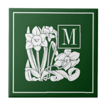 Kunst Nouveau Narzissen-Monogramm-Keramik-Fliese