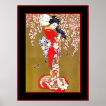 Kunstjapanische Geisha-Dame Vintage Poster