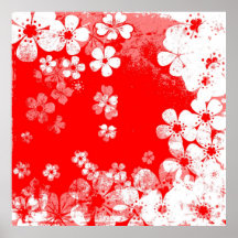 Kunstrotes und weißes Blumenmuster Plakate