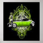 Kustom Striping und 32 auf Schwarzem Posterdruck