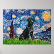 Labrador (Schwarzes) - sternenklare Nacht Poster