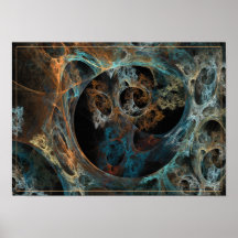 Labyrinth des goldenen Blaus - Fraktalkunst Poster