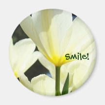 Lächeln! Magnet gelbe weiße Tulpe-Blumen-Feiertage Kühlschrankmagnet