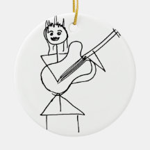 Lächelndes Strichmännchen-Mädchen, das Baß/Gitarre Weihnachtsbaum Ornament