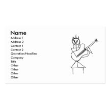 Lächelndes Strichmännchen-Mädchen, das Baß/Gitarre Visitenkartenvorlagen