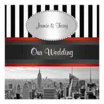 Laden Schwarz-weiße Hochzeit NYC Skyline BW Streif Individuelle Einladung