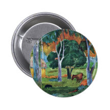 Landschaft am La Dominique (Hiva Oa) durch Gauguin Anstecknadelbuttons