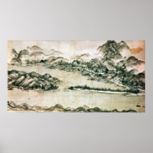 Landschaft der Berge und des Flusses Plakat