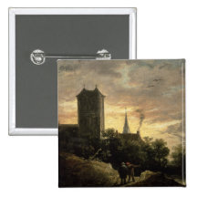Landschaft mit einem Turm (Öl auf Leinwand) Button