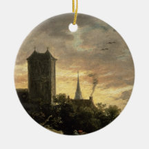 Landschaft mit einem Turm (Öl auf Leinwand) Weihnachtsbaum Ornament