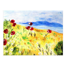 Landschaft mit Mohn Postkarte