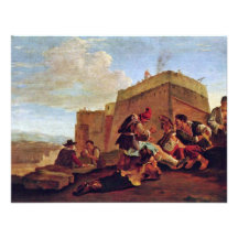 Landschaft mit Mora Spielern durch Laer Pieter Van Individuelle Ankündigungskarte